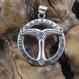 Renegade Jewelry Solid 925 Sterling Silver German Saxon Irminsul Pagan Cross Pendant with Runes
