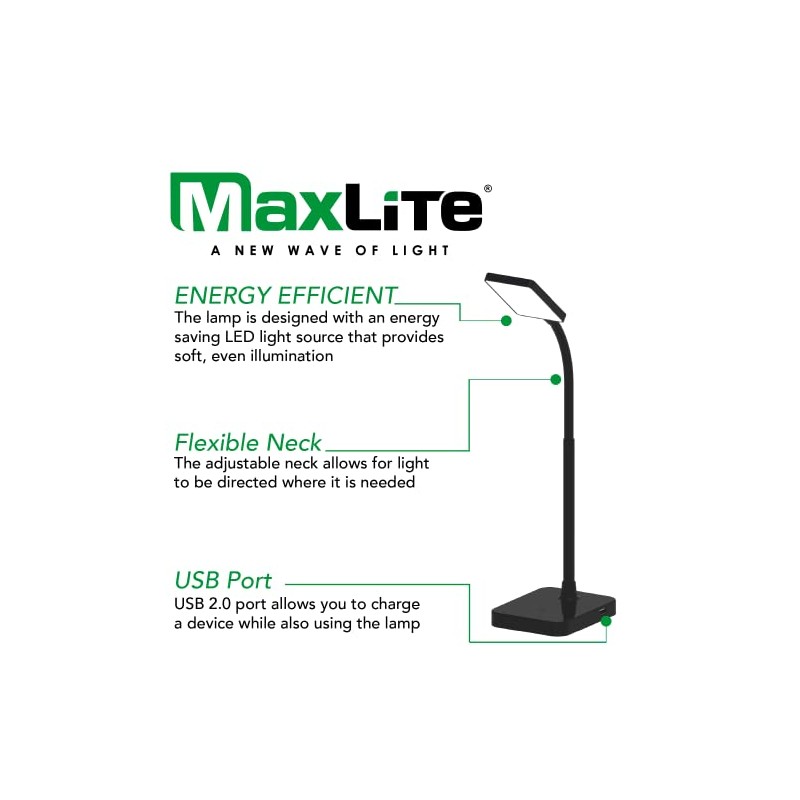 MaxLite Desk LAMP LED 4W Slim 3000K, USB Port, Black