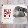 Metal Sign with Rabbit Motif and Saying "Betreten auf eigene