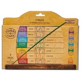 Chakra & Luck 7 Packs of 10 Sticks Each with Wooden Incense Holder 70 Sticks Total