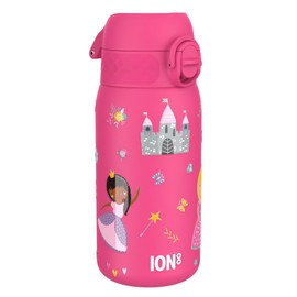 Ion8 Insulated Steel Water Bottle, 320 ml/11 oz, Leak Proof, Easy to Open, Secure Lock, Dishwasher Safe, Carry Handle, Flip Cover, Metal Water Bottle, Raised Print, Stainless Steel, Princess Design