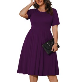 POSESHE Women's Plus Size Dresses Date Work Casual 2024 Fashion Summer Dresses Stretchy Sundress with Pockets,Purple,4XL
