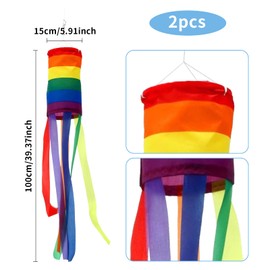 UYGTHI Rainbow Windsock 2 Pack Colorful Festival Flags Outdoor Spiral Camping Flag Wind Spinner for Garden Backyard Porch Tent Decoration 11×100cm