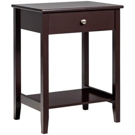 LUARANE 2-Tier Nightstand, Modern Sofa Side Table with Drawer Open Storage Shelf, Bedroom End Table with Solid Wooden Legs, Accent Table for Living Room Study Room (1, Brown)