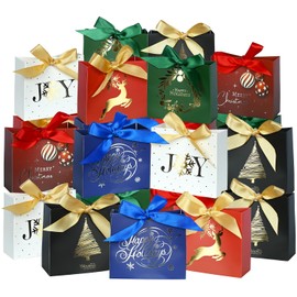 Nimbbex 24 Pack Small Christmas Gift Bags, 4.5 x 4 x 1.8 Inches Mini Christmas Bags With Ribbons, Small Xmas Gift Bags For Wrapping Presents, Party Decor (Classic)