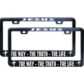 XHuiZio 2PC Jesus The Way The Truth The Life License Plate Frames for Women/Men, Black Stainless Steel Car Tag Frame, 6"x12" 2 Holes & Screws Fits Standard US/CA