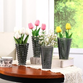 MCMCNCUIU Crystal Flower Vase Set of 4, Glass Vases for Centerpieces, Black Vases for Flowers, Small Vase for Living Room, Bedroom, Kitchen, Office, Wedding