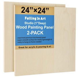 Falling in Art Unfinished Birch Wood Panels Kit for Painting, Wooden Canvas 2 Pack of 24”x24” Studio 1” Deep, Cradle Boards for Pouring, Art, Crafts, Burning and More
