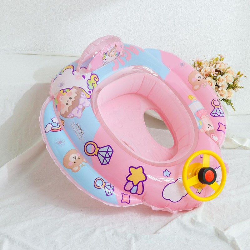 Baby Pool Float with Safety Seat Steering Wheel Cartoon Inflatable