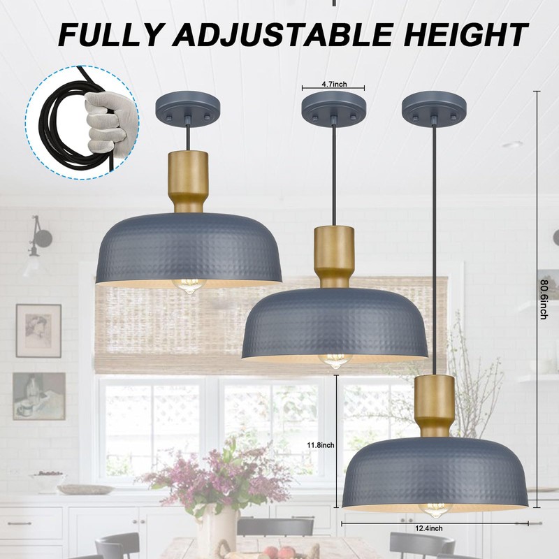 Luminzone Farmhouse Pendant Lights, Adjustable Hanging Light Fixtures with Hammered