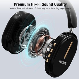 SUNJOM Bluetooth Headphones Over Ear Headphones Built-in Mic,Wireless Headset with Hi-Fi Deep Bass Foldable Lightweight 28H Playtime Headset for iOS or Android for Sports,Home,Office-Black