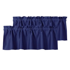 DWCN 2 Packs Valances for Windows Solid Rod Pocket Kitchen Valance Curtains Blackout Tier for Living Room Basement 42x18 inch Long, Navy Blue