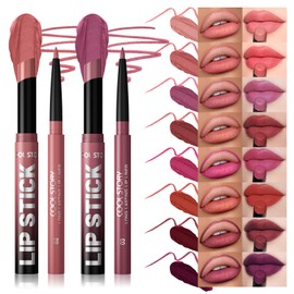 AMY'S DIARY 2Pcs Lipstick and Lip Liner Combo, Lip Liner and Lip Stick Kit for Women, Matte Lip Pencil and Smooth Hydrating Lipstick, Non-Stick Lip Makeup Set (03#Magenta Pink)