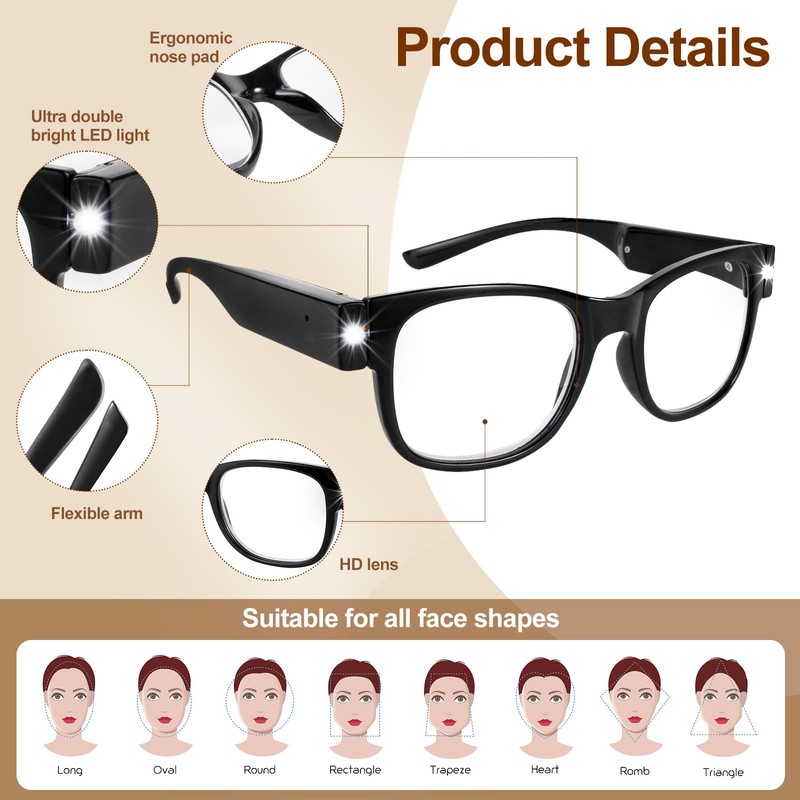 OuShiun USB Rechargeable Led Reading Glasses Lighted Eyewear for Women