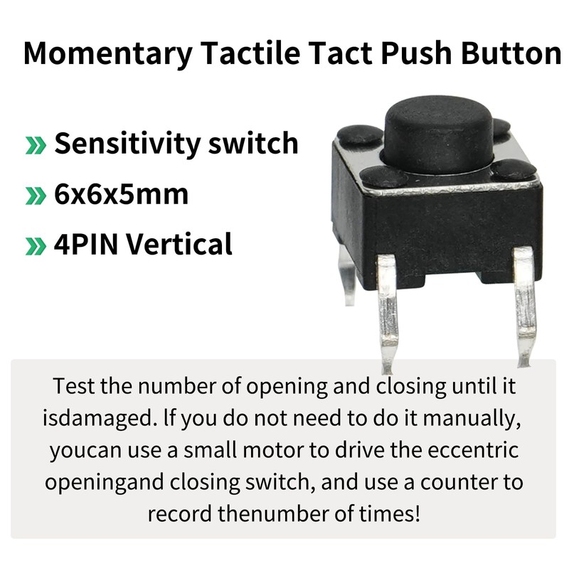 200PCS Tactile Push Button Switch 4Pin 6x6x5mm Vertical Momentary Micro