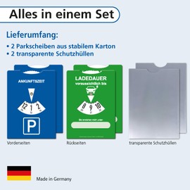 SIEESER [2-in-1 Parking Disc in Blue [StVO Compliant] + Green Charging Disc with Protective Cover - (Pack of 2)