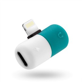 OKCS Audio Adapter Pill - Splitter for 11, 11 Pro, 11 Max, XR, XS, XS Max, X, 8, 8 Plus etc. Headphone Jack for Music + Connection for Charging - Turquoise White