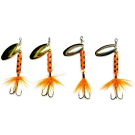 Full Creel Spinner Best Quality -1/8 oz American Made Trout Spinner-Orange Inline Spinner-USA Made - Polished Brass