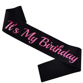 LXYXUUN It's My Birthday Sash Black, Pink Foil Birthday Sash for Women or Girl 16th 18th 21st 30th Bday Sash Gift Ideas Funny Birthday Party Decorations