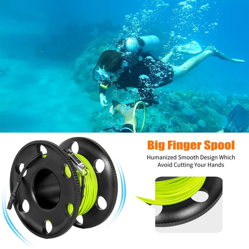 100FT Scuba Diving Reel, Aluminum Alloy Large Scuba Spool Finger