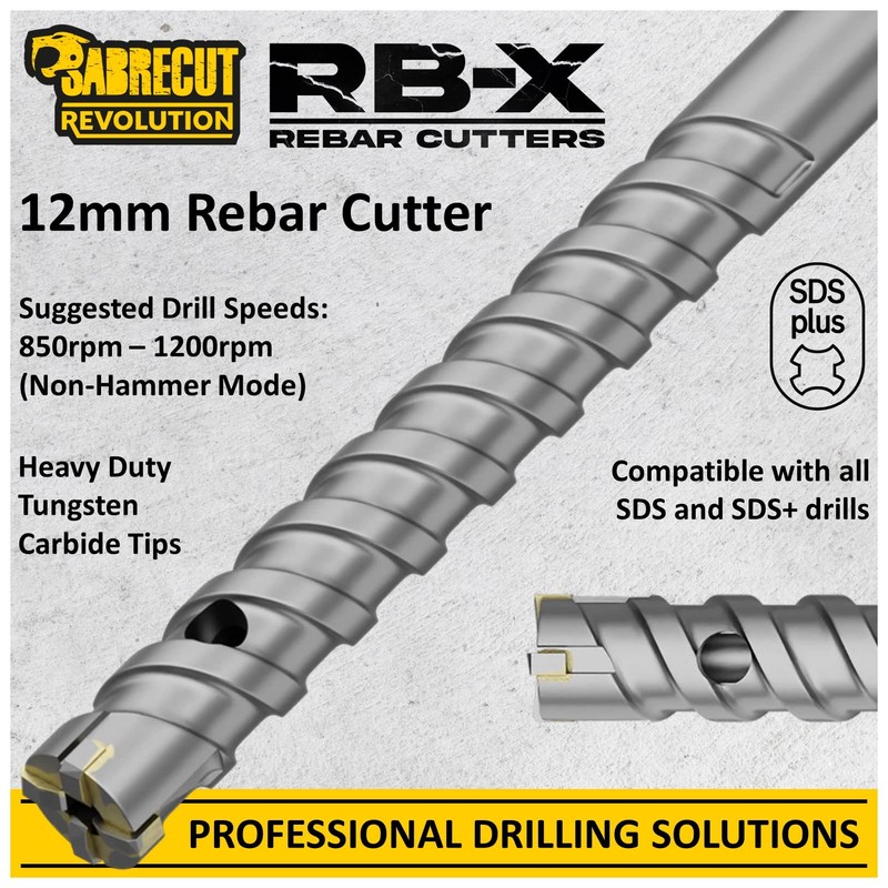 SabreCut Professional 12mm x 300mm Rebar Cutter Fixed SDS Carbide