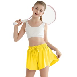 Girls Athletic Shorts Yellow Cheer Shorts with Spandex Liner Girls Dance Shorts High Waisted Kids Butterfly Skorts 5t Size 6