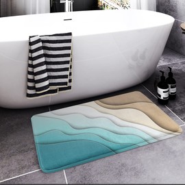 Britimes Bathroom Rug Mat Set of 2, Mats Rugs No Silp Green Abstract Sand Beach Beach Waves Bath Mat Bathroom Decorations Carpets 16x24 and 20x32 Inches for Kitchen Bedroom Indoor