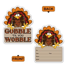REWIDPARTY Turkey Shaped Fill-in Invitations with Envelopes（Set of 15）Food Feast Invites for Family Friend Thanksgiving Party Invitation Cards Gobble Til You Wobble Fill-in Invitation for Kids Adults