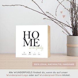Wunderpixel® Holzbild HOME - personalisiert mit Namen - 15x15x2cm zum Hinstellen/Aufhängen, echter Fotodruck auf Holz - Wand-Bild Aufsteller Zuhause Dekoration Geschenk-Idee Familie