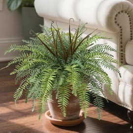 Muhanjia 36" Polyester Artificial Boston Fern Bush,Set of 4,Fake Fern Hanging Plants with 24 Fronds That Look Real for Outdoors and Home Decor. (36" 4Pcs-Bottle Green)