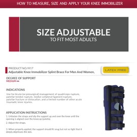 OTC Adjustable Knee Immobilizer Splint Brace For Men And Women, 3 Panel Style, Lightweight Foam, 16 Inch