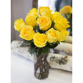 Blooms2Door PRIME NEXT DAY DELIVERY - Fall Collection - Yellow Sunshine Bouquet of 12 Yellow Roses with Vase|.Gift for Birthday, Thank You, Valentine, Mother’s Day Fresh Flowers