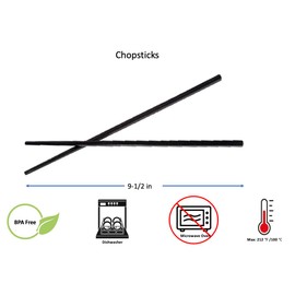 Lucky Star High Quality Asian Plastic Melamine 9.5" Chopstick Tableware Restaurant, Black, 100 Pairs per case