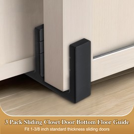 Feekoon 3 Pack Sliding Closet Door Floor Guide, Sliding Door Bottom Hardware for 1-3/8 Inch Thick Doors, Universal Adjustable Height Sliding Door Track Floor Mount Guide for Barn Door (Black)
