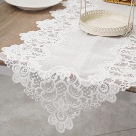 LINTONG Camino de mesa de encaje, bufanda rústica de macramé, camino de mesa clásico con exquisito bordado para mesa de centro, cocina, hogar, picnic, decoración de boda, blanco, 16 x 72 pulgadas