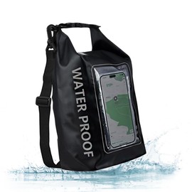 Bolsa Seca Impermeable para Senderismo, 5L Mochila a Prueba de Agua con Bolsa para Teléfono, Correa de Hombro Ajustable, Ideal para Kayak, Rafting, Natación, Mochila Impermeable, Senderismo (Negro）