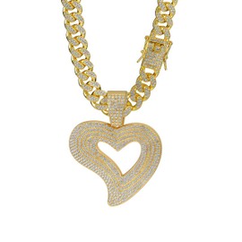 Hip Hop Necklace Light Luxury Love Full Diamond Alloy Pendant Cuban Necklace Hip Hop Men's and Women's Chain Necklace Length 23.62 inches/19.6 inches, 23.62 inches (60 centimeters), kirsite,