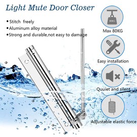 Nuyoah Door Closer Outdoor Rod Door Closer Door Closer Indoor Stainless Steel Adjustable Door Recliner Lightweight Automatic Spring Loaded Max. 80 kg (Silver)