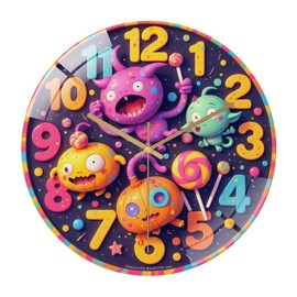12-Inch Silent Glass Wall Clock, Monster Clock with Candy ” Silent Non-Ticking Clock, Battery Operated (AA Batteries Not Included), Artistic Home Decor