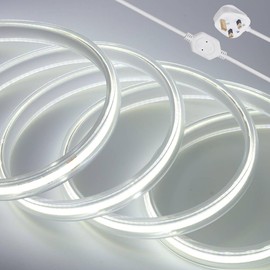 KISUFU Flexible LED Light Strip,360 LEDs/m IP65 Waterproof COB Light Strip,AC 220V LED High Voltage Rope Light,50CM Cuttable,Super Bright for Indoor and Outdoor Lighting Camping,Balcony (6m, White)