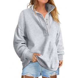 ANRABESS Womens Oversized Sweatshirt Long Sleeve Henley Pullover Tops 2025 Fall Casual Button Loose Fit Teens Fashion Outfits Light Grey X-Large