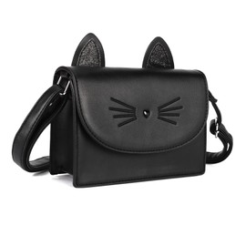 AFKOMST Cute Purses for Teen Girls Small Shoulder Bag and Handbags Cat Gift for Kids, black, cat-themed