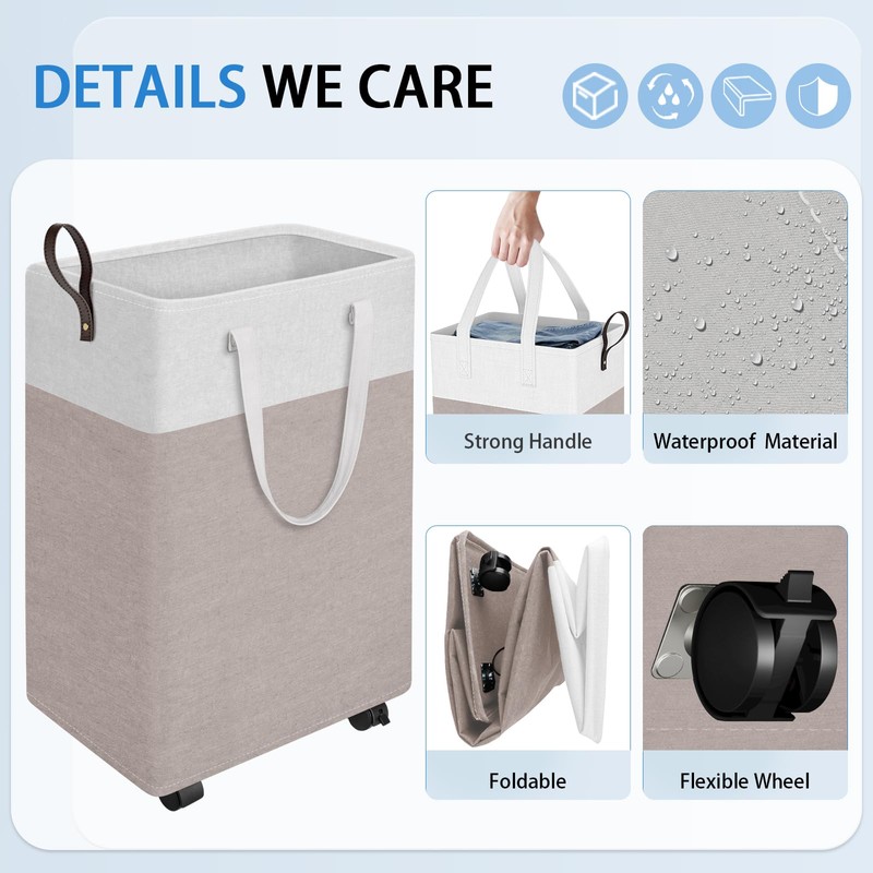 HomeHacks 75L Rolling Laundry Basket with Wheels, Collapsible & Waterproof