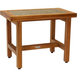 AquaTeak 24" Spa Lotus Fusion Teak Shower Bench (Natural Weave) & AquaTeak Premium Teak Oil