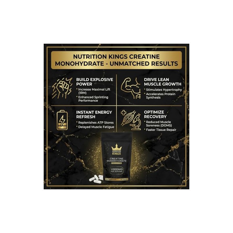 Creatine Monohydrate 1000mg – 60 Vegan Capsules – Muscle Growth,