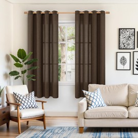YoungsTex Brown Linen Curtains 63 Inches Length 2 Panels - Chocolate Semi Sheer Window Drapes Light Filtering with Bronze Grommet Privacy for Living Room Bedroom Farmhouse, 52 x 63 Inch
