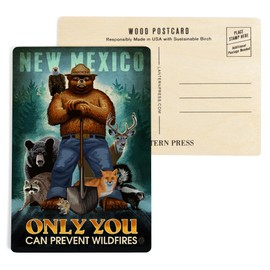 New Mexico, Smokey Bear and Friends, Only You Can Prevent Wildfires (4x6 Birch Wood Postcards, 2-Pack Stationary, Rustic Home Wall Decor)