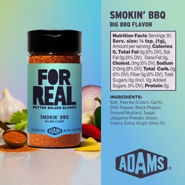 FOR REAL Smokin' BBQ Seasoning - Bold BBQ Spice Blend with Chili, Garlic & Paprika - Gluten Free, Kosher, No Seed Oils or MSG - Ideal for Ribs, Chicken & Salmon - 6oz