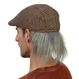 Witty Emporium Old Man Wig with Attached Hat Driving Cap with Gray Hair Checkered Costume Accessory Set Adult Teen 100 Hundred Days Boys Men Funny Flat