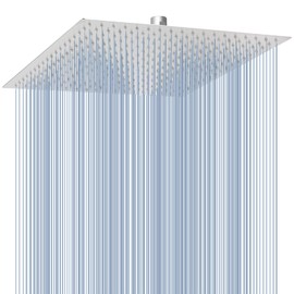 Voolan All Metal Rain Shower Head - High Flow Square Rainfall Showerhead - Waterfall Full Body Coverage - Universal Ceiling or Wall Mount (16 Inch, Brushed Nickel)